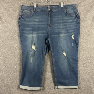 BloomChic Jeans Womens 26 Blue Distressed High Rise Capri Crop Cuffed Stretch